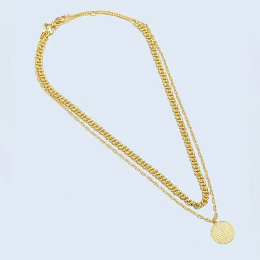 Madewell Two-Pack Twisted Layered Disc Pendant Gold Tone Chain Necklace Set - Picture 5 of 5